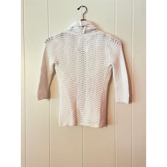 Guess Womens Cardigan Medium White Open Knit Cropped Open Stretch Cottagecore - Picture 4 of 7